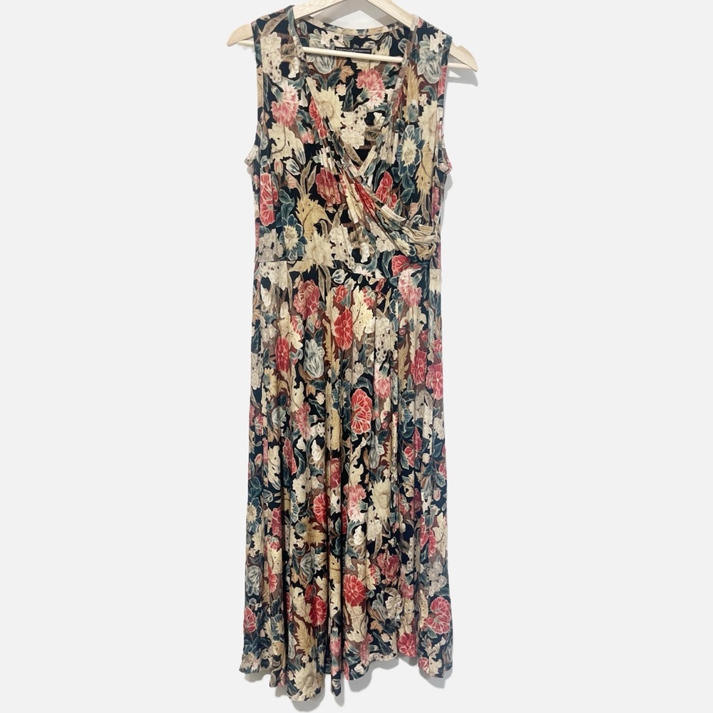 Peruvian Connection Belvedere Romantic Floral Midi Surplice Faux Wrap Dress M